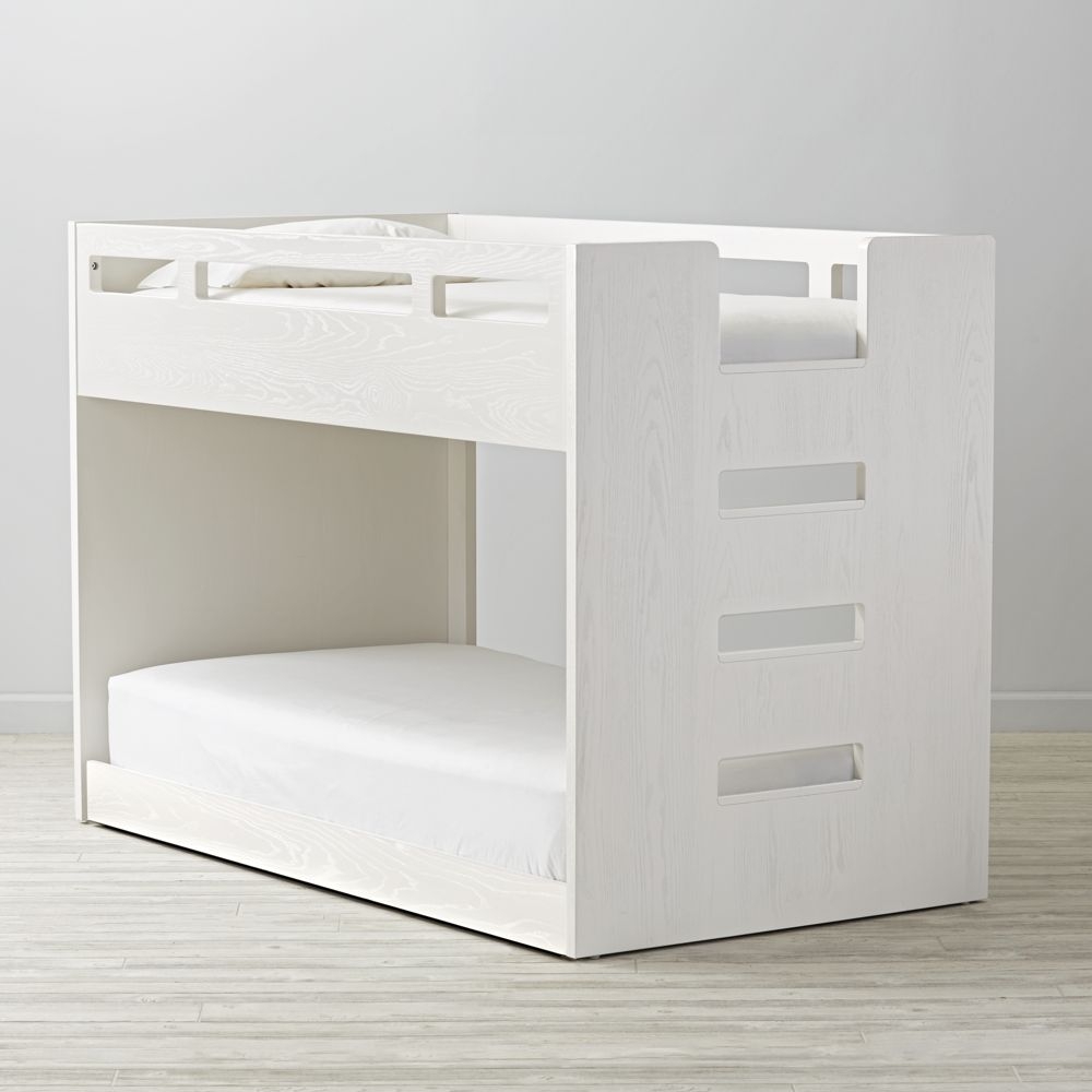Abridged White Glaze Wood Low Kids Twin Bunk Bed with Right Ladder - Image 0