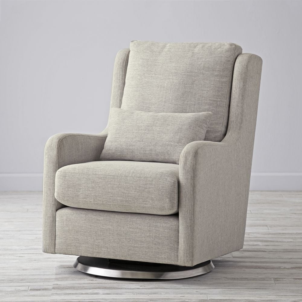 Milo Grey Nursery Swivel Glider Chair with Silver Base - Image 0