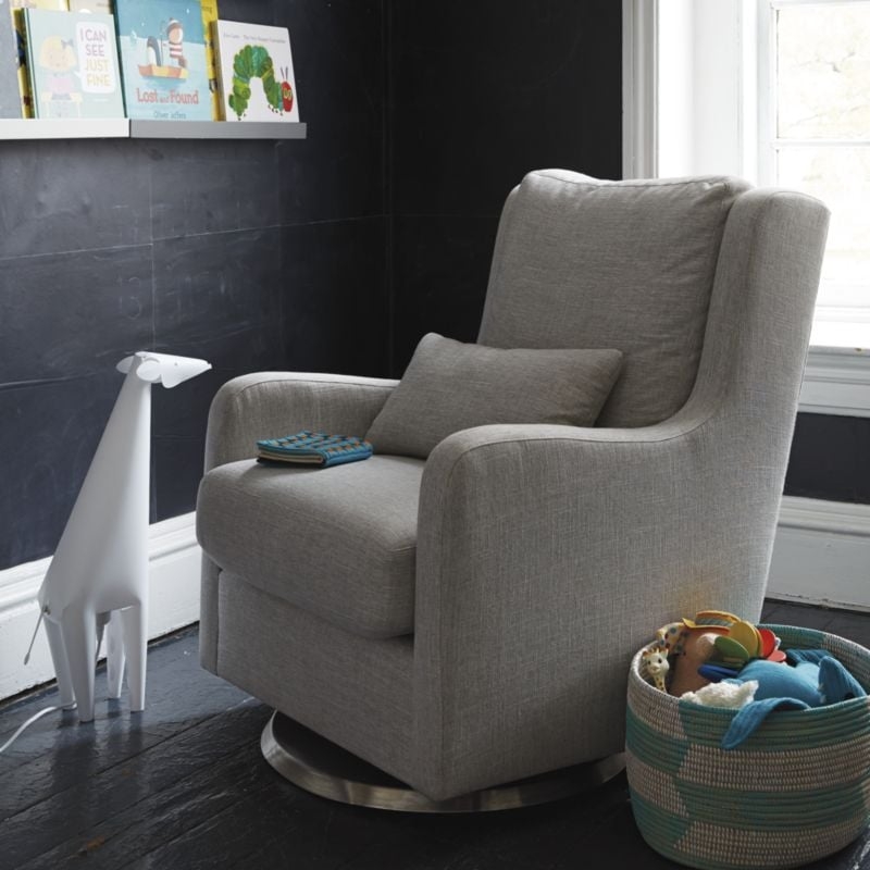 Milo Grey Nursery Swivel Glider Chair with Silver Base - Image 3