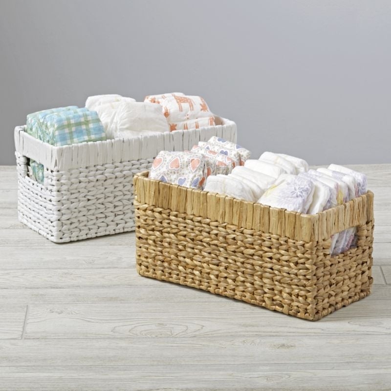 Natural Wicker Small Changing Table Basket with Handles - Image 1