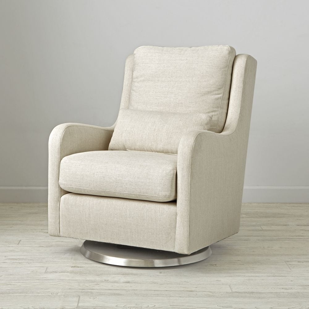 Milo Cream Nursery Swivel Glider Chair with Silver Base - Image 0