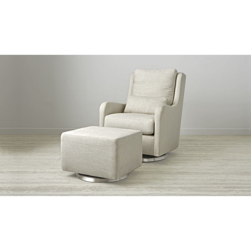 Milo Cream Nursery Gliding Ottoman with Silver Base - Image 1
