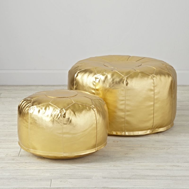 Faux Leather Gold Pouf-Standard size - Image 1