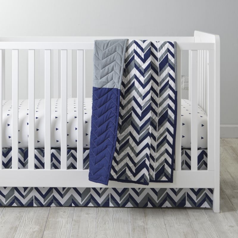 Organic Little Prints Blue Triangle Crib Fitted Sheet - Image 1