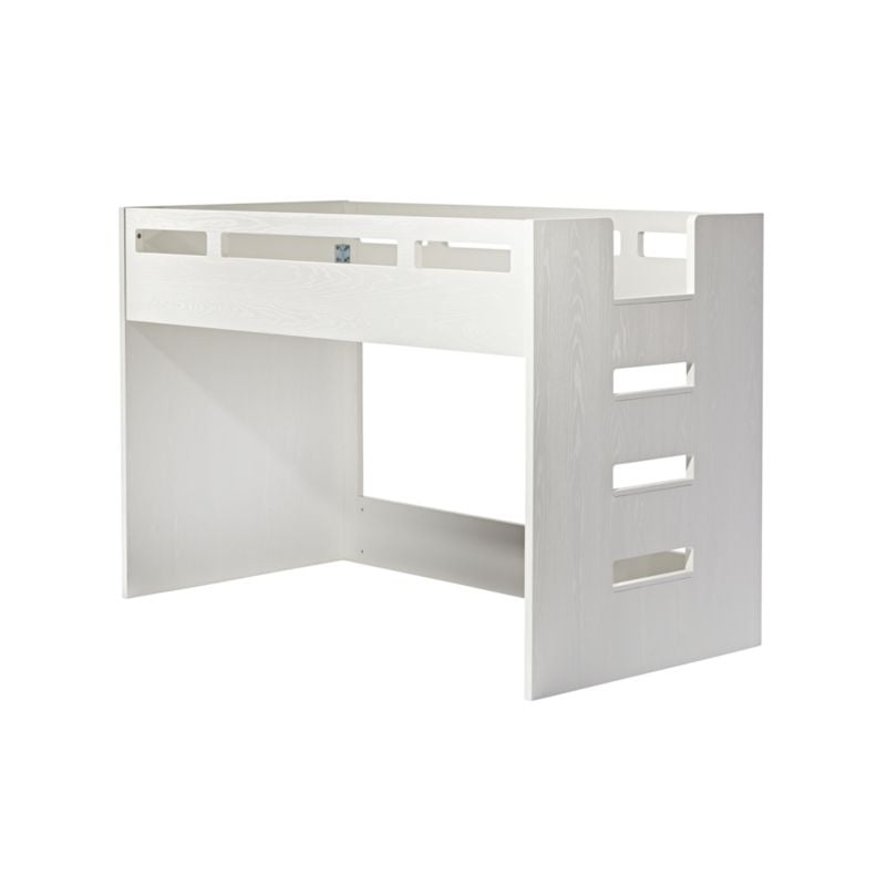 Abridged White Glaze Wood Low Kids Twin Loft Bed with Right Ladder - Image 1