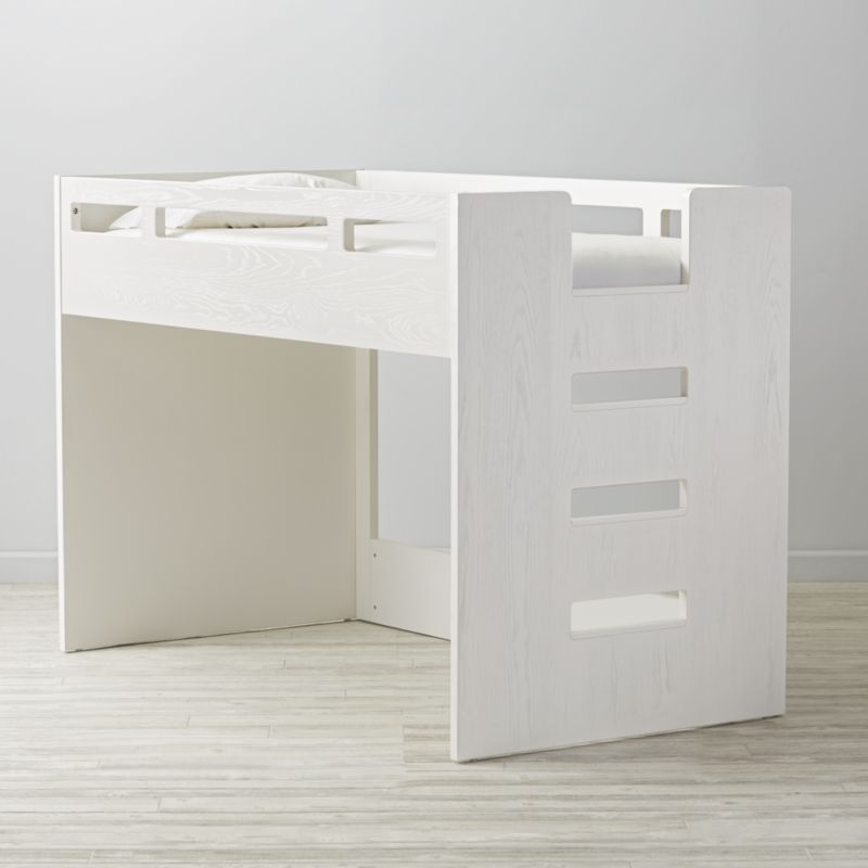 Abridged White Glaze Wood Low Kids Twin Loft Bed with Right Ladder - Image 2