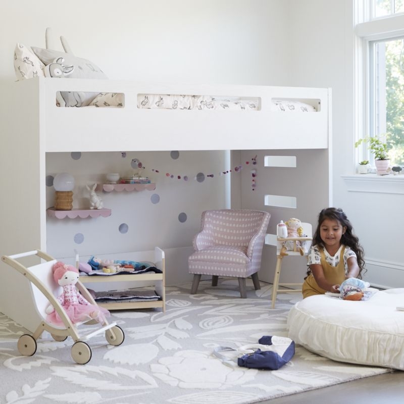 Abridged White Glaze Wood Low Kids Twin Loft Bed with Right Ladder - Image 3