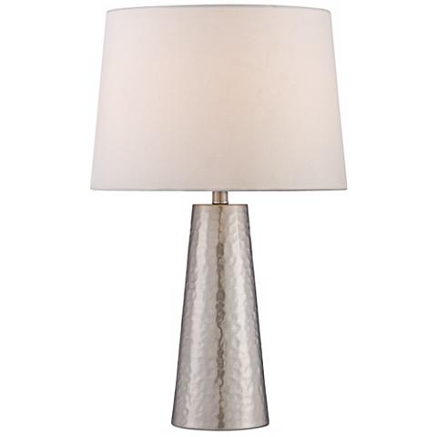 360 Lighting Silver Leaf 25 3/4" Hammered Metal Cylinder Table Lamp - Image 1