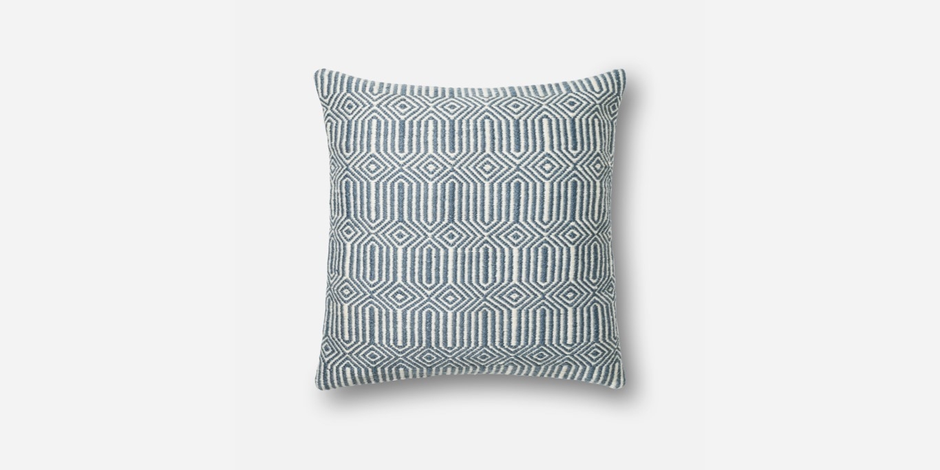P0339 BLUE / IVORY Pillow - 22" x 22" with Down insert - Image 0