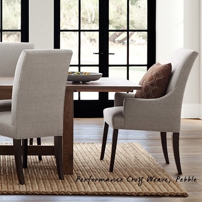 Belvedere Dining Armchair, Ebony, Textured Linen/Cotton, Navy - Image 1