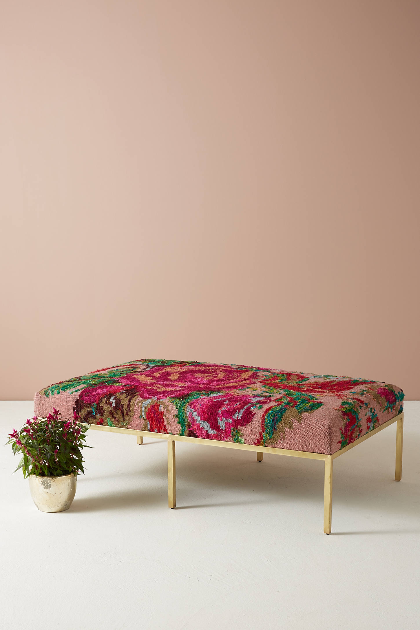 Floral Silk Carpet Ottoman - Image 0