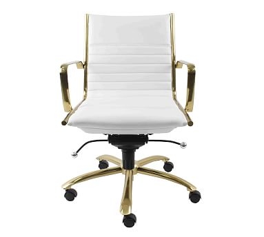 Fowler Low Back Desk Chair, White/Gold - Image 1