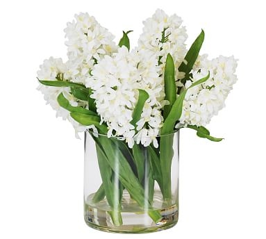Faux Hyacinth in Cylinder Glass, White - Image 1