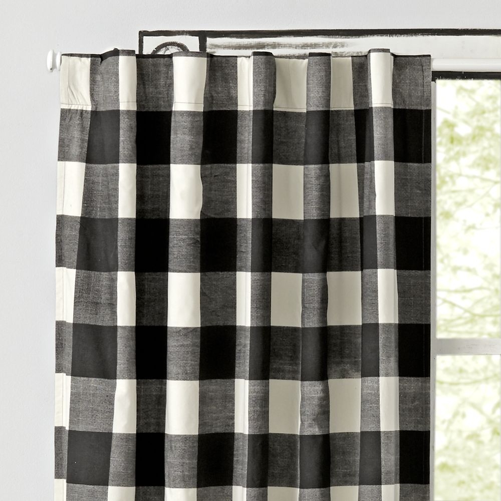 Black Buffalo Check Cotton Blackout Window Curtain Panel 44"x96" - Image 0