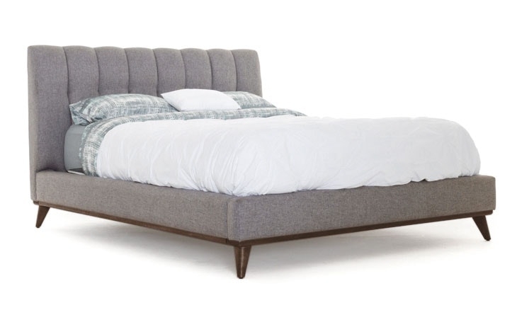 Gray Hughes Mid Century Modern Bed - Taylor Felt Grey - Coffee Bean - Eastern King - Image 0