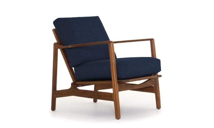 Blue Graham Mid Century Modern Chair - Bentley Indigo - Walnut - Image 0