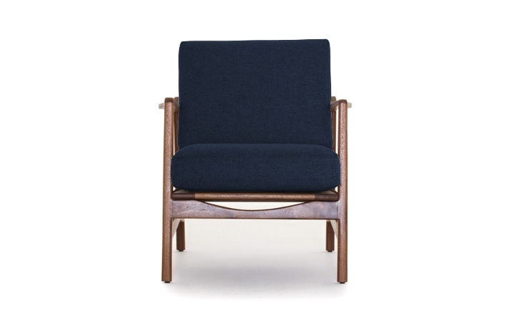 Blue Graham Mid Century Modern Chair - Bentley Indigo - Walnut - Image 1