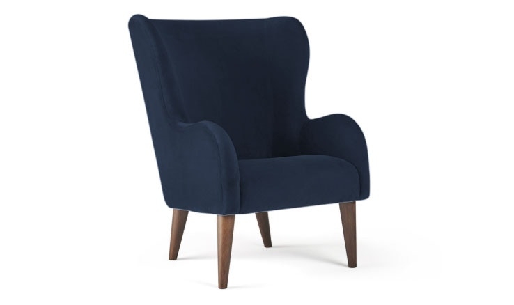 Blue Chandler Mid Century Modern Wing Chair - Bentley Indigo - Mocha - Image 0