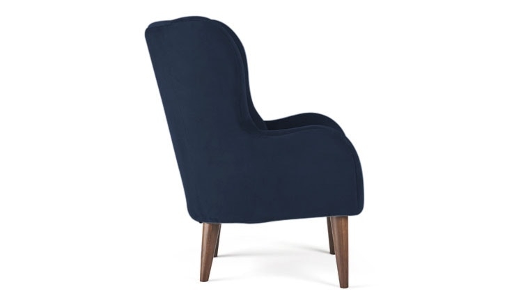 Blue Chandler Mid Century Modern Wing Chair - Bentley Indigo - Mocha - Image 1