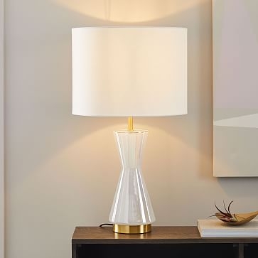 Metalized Glass Table Lamp + USB, Large, Pearl - Image 1