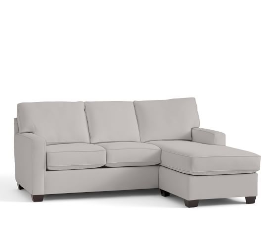 BUCHANAN SQUARE ARM UPHOLSTERED SOFA WITH REVERSIBLE CHAISE SECTIONAL, ORGANIC COTTON Cotton Basketweave, Light Gray - Image 0