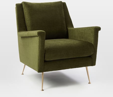 Carlo Mid-Century Chair, Worn Velvet, Olive, Brass Legs - Image 1