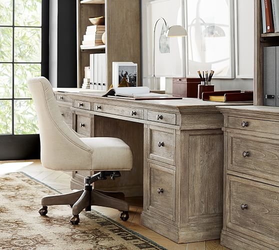 Hayes Swivel Desk Chair, Oatmeal Linen &amp; Gray Wash - Image 2