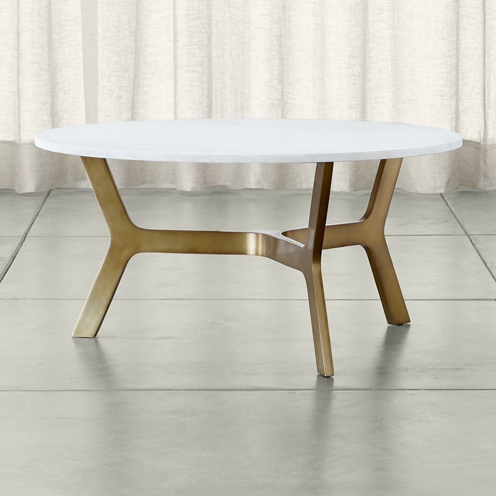 Elke White Marble and Brass Aluminum 35.5" Rectangular Coffee Table - Image 2