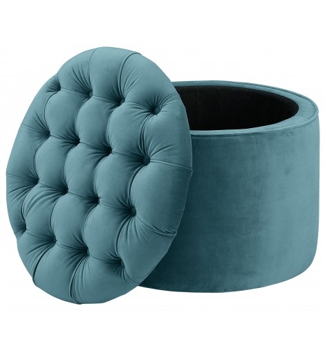 PAMELA VELVET STORAGE OTTOMAN, SEA BLUE - Image 1