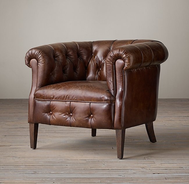 1930S ENGLISH TUFTED LEATHER TUB CHAIR - Image 0