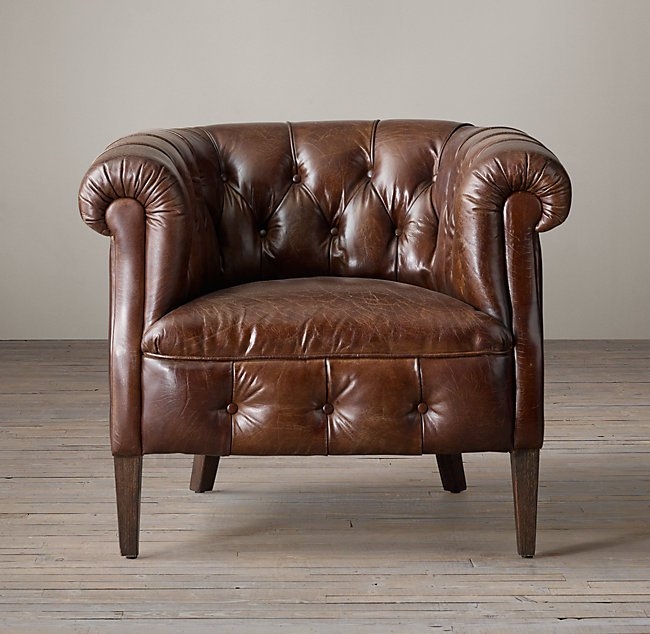 1930S ENGLISH TUFTED LEATHER TUB CHAIR - Image 1