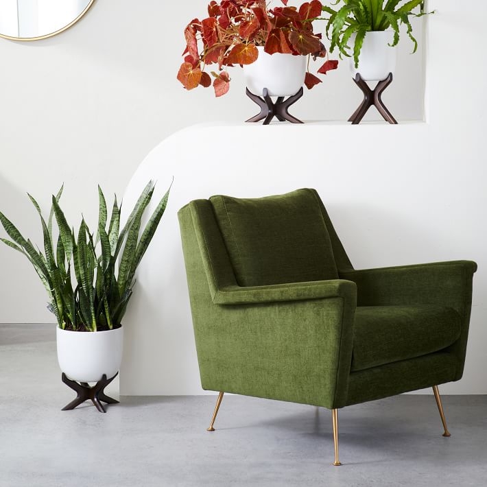 Carlo Mid-Century Chair, Worn Velvet, Olive, Brass Legs - Image 3