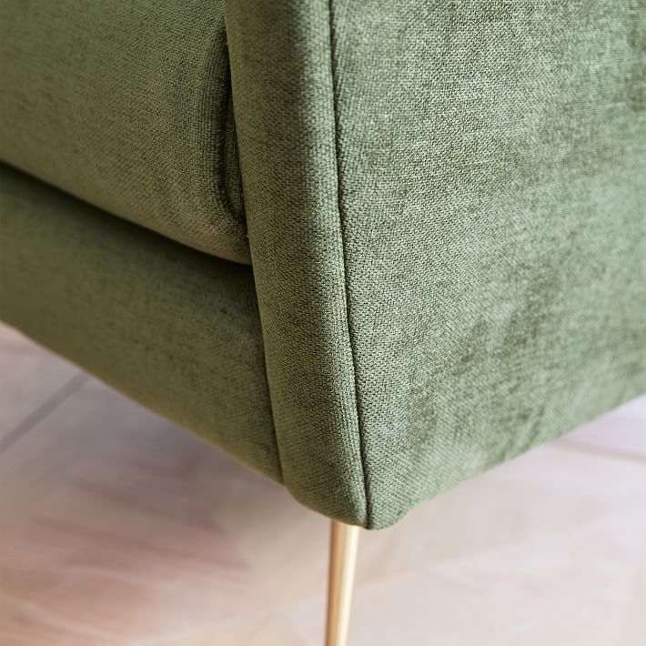 Carlo Mid-Century Chair, Worn Velvet, Olive, Brass Legs - Image 4