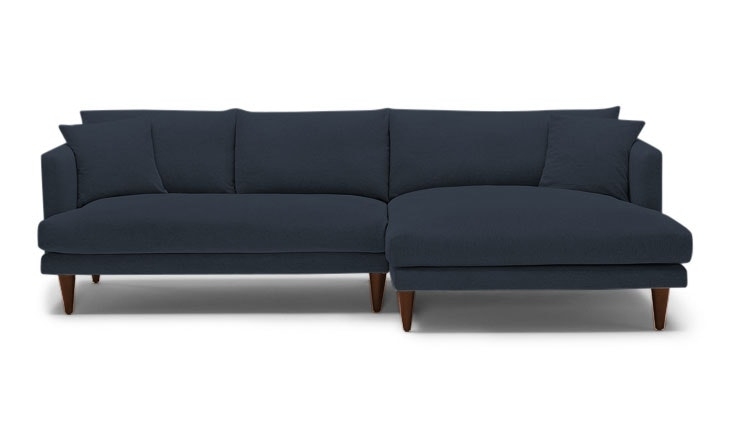 Blue Lewis Mid Century Modern Sectional - Chance Denim - Mocha - Right - Cone Legs - Image 0