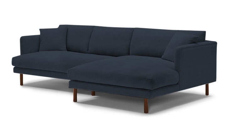 Blue Lewis Mid Century Modern Sectional - Chance Denim - Mocha - Right - Cone Legs - Image 1