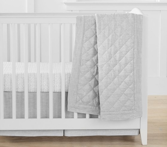 Belgian Linen Quilt Set, Gray with Broken Arrow Crib Fit - Image 1