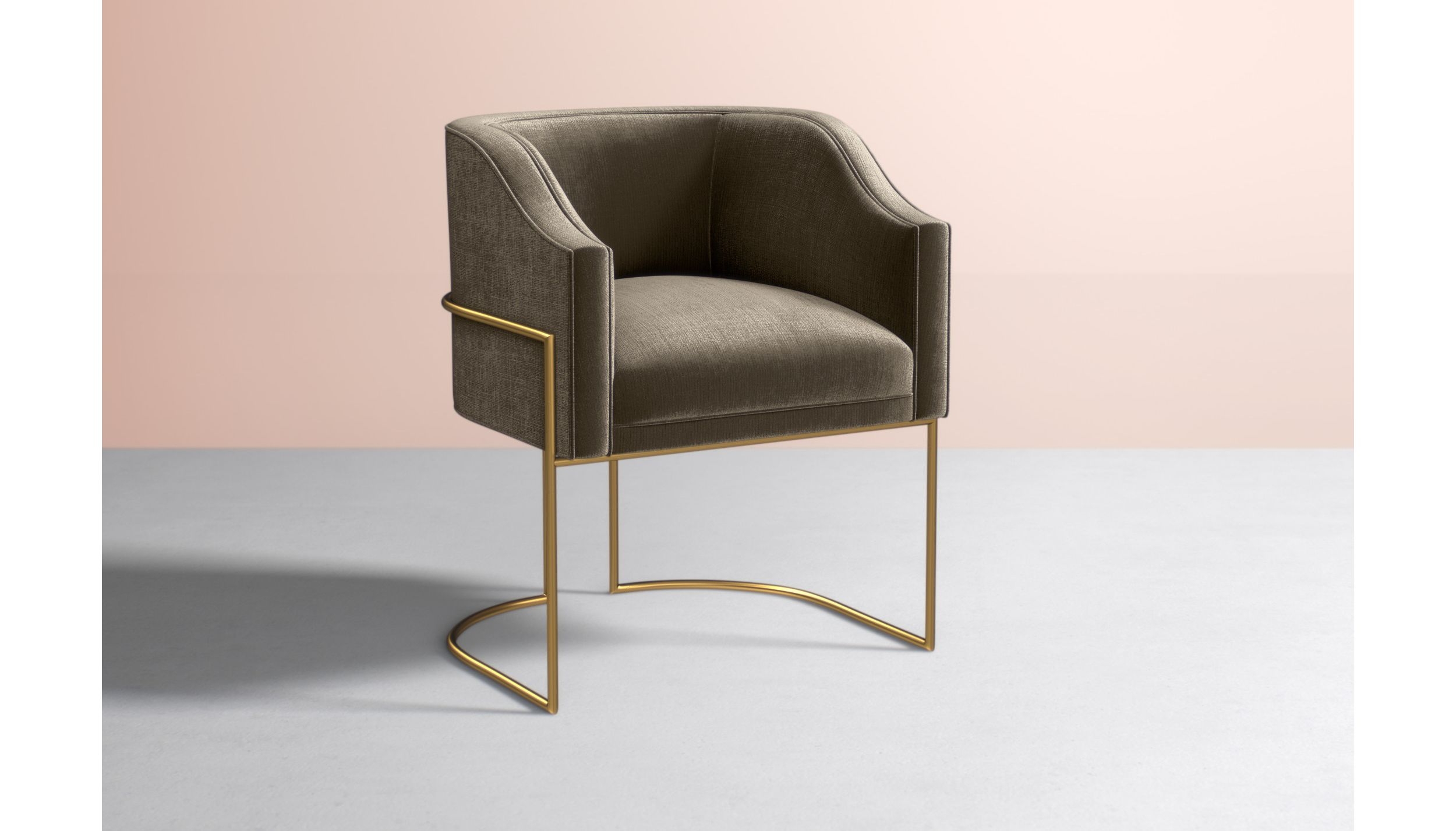 Caddell Dining Chair - Slub Velvet in Taupe - Metal in Brass - Image 0