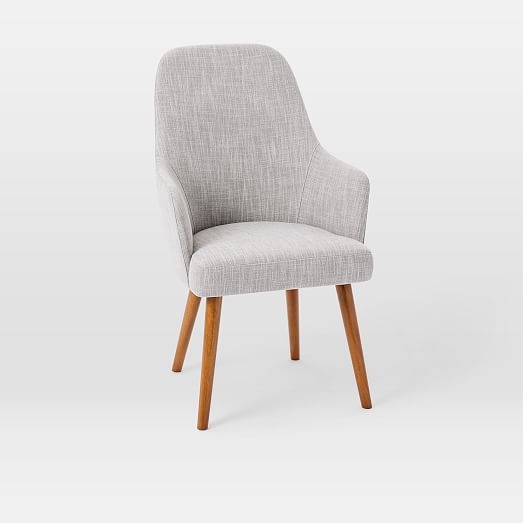 Mid-Century High-Back Dining Chair, Linen Weave, Platinum, Walnut - Image 1