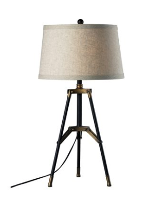 FUNCTIONAL TRIPOD TABLE LAMP IN RESTORATION BLACK AND AGED GOLD - Image 0