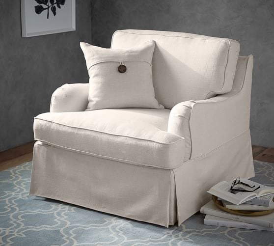 SoMa Hawthorne English Slipcovered Armchair, Polyester Wrapped Cushions, Twill Cream - Image 1