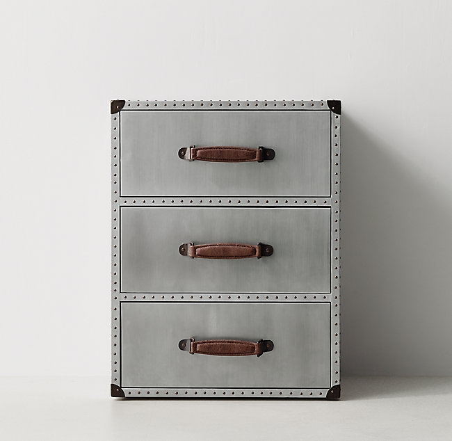 RIVETED ALUMINUM TRUNK 3-DRAWER NIGHTSTAND - Image 0