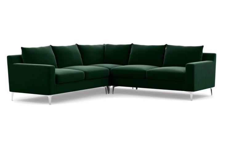 Sloan Sectionals with Corner Sectionals in Emerald Fabric with natural oak legs - Image 1