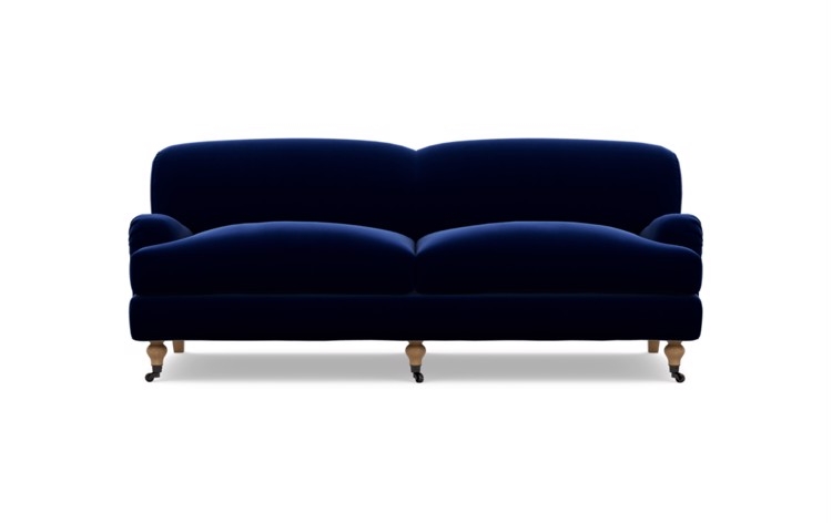 Rose by The Everygirl Sofa in Oxford Blue Fabric with White Oak with Antiqued Caster legs - Image 0