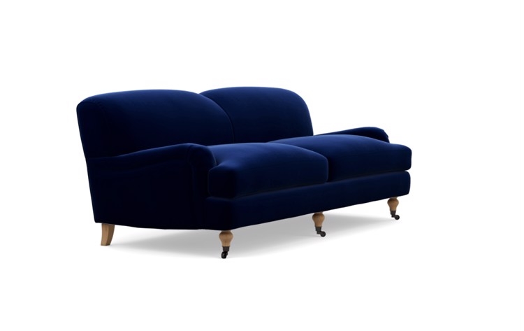 Rose by The Everygirl Sofa in Oxford Blue Fabric with White Oak with Antiqued Caster legs - Image 1