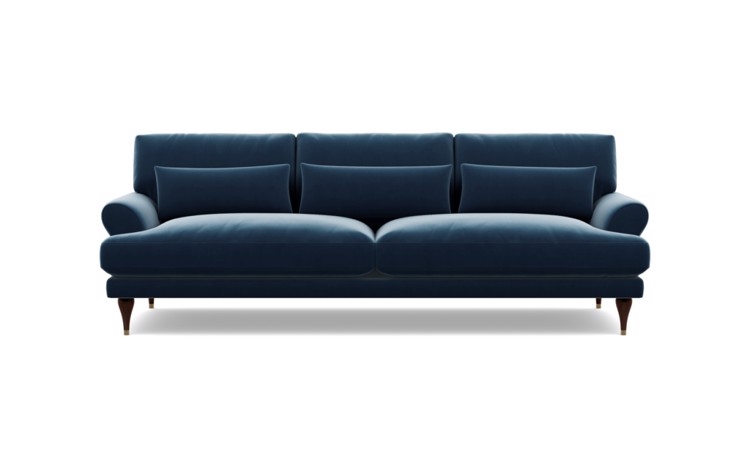 Maxwell Sofa in Sapphire Fabric with Oiled Walnut with Brass Cap legs - Image 0