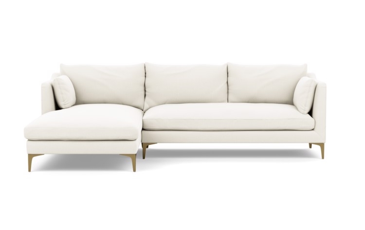 Caitlin by The Everygirl Chaise Sectional in Ivory Fabric with Brass Plated legs - Image 0
