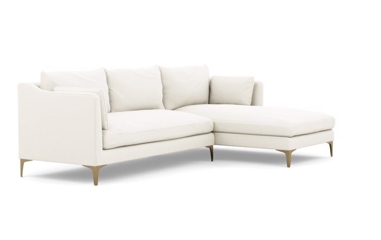 Caitlin by The Everygirl Chaise Sectional in Ivory Fabric with Brass Plated legs -LEFT CHAISE - Image 1