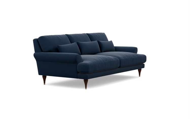 Maxwell Sofa in Ocean Fabric with Oiled Walnut with Brass Cap legs - Image 1