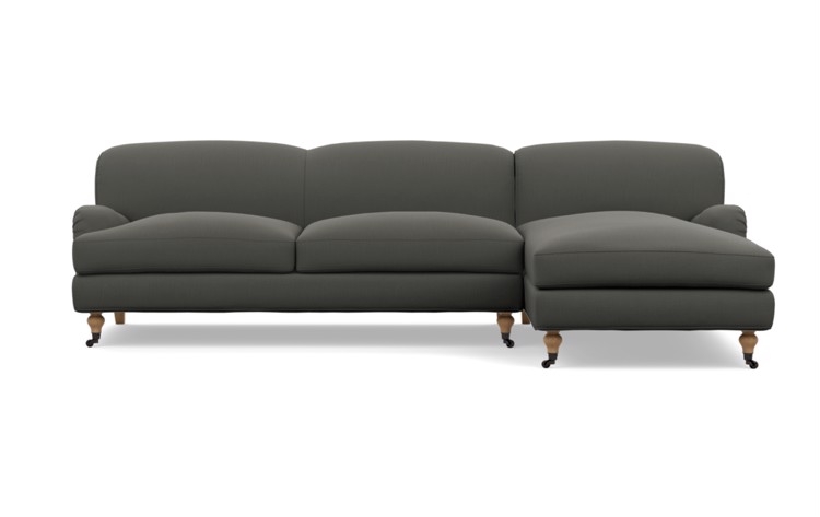 Rose by The Everygirl Chaise Sectional in Charcoal Fabric with White Oak with Antiqued Caster legs - Image 0
