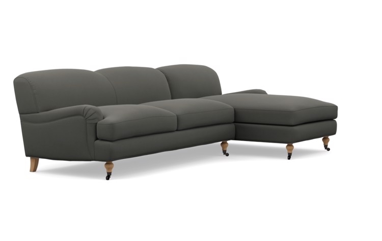 Rose by The Everygirl Chaise Sectional in Charcoal Fabric with White Oak with Antiqued Caster legs - Image 1